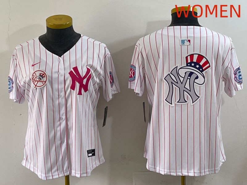 Women 2025 New York Yankees Blank White Stripe Joint Name Nike MLB Jersey style 11->women mlb jersey->Women Jersey